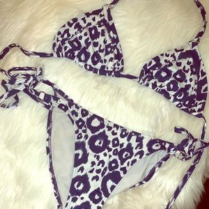 Letarte Blue & White Leopard Print Diamond Bikini